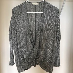 Gray long sleeve with relaxed plunge neckline